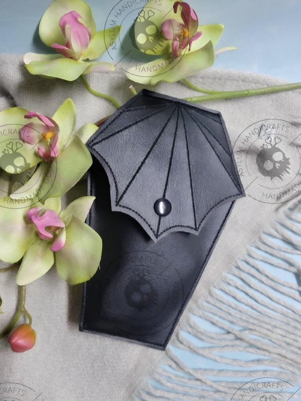 Handmade Black Faux Leather Bat Wing Glasses Case